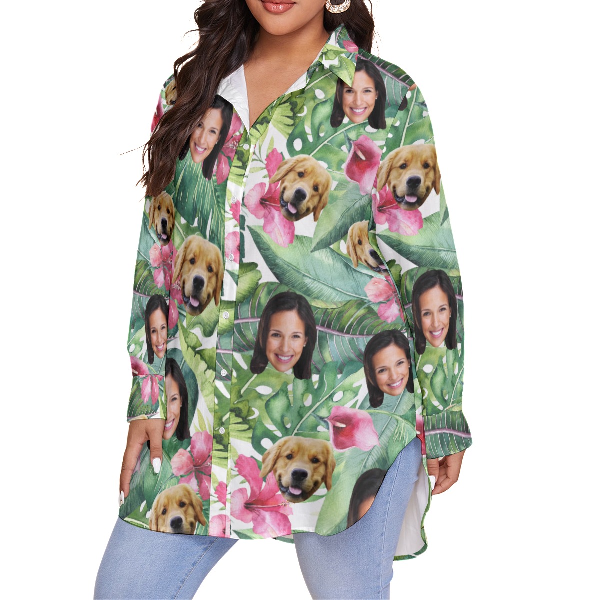 Custom Face And Dog Face Women's Plus Size Hawaiian Shirt