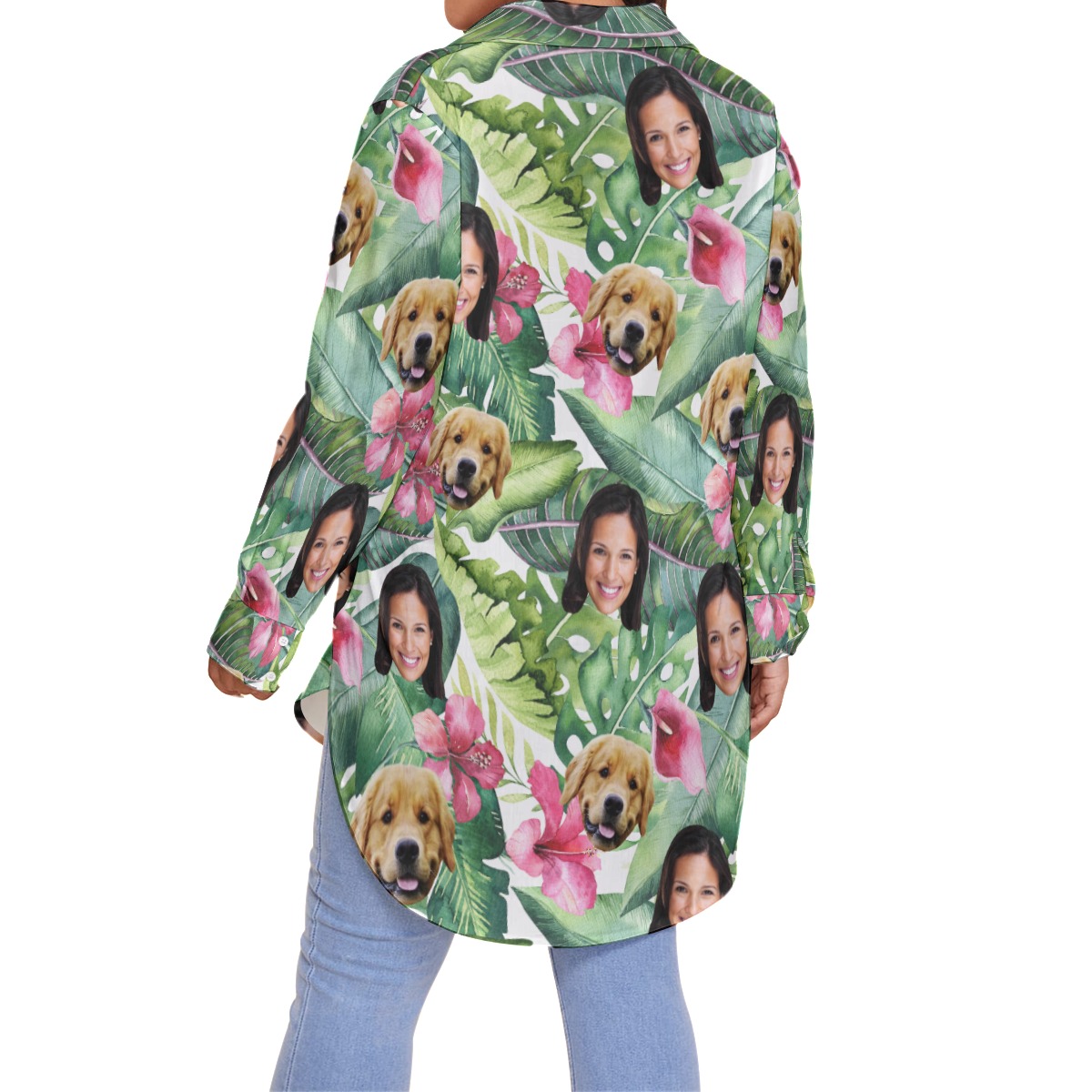 Custom Face And Dog Face Women's Plus Size Hawaiian Shirt