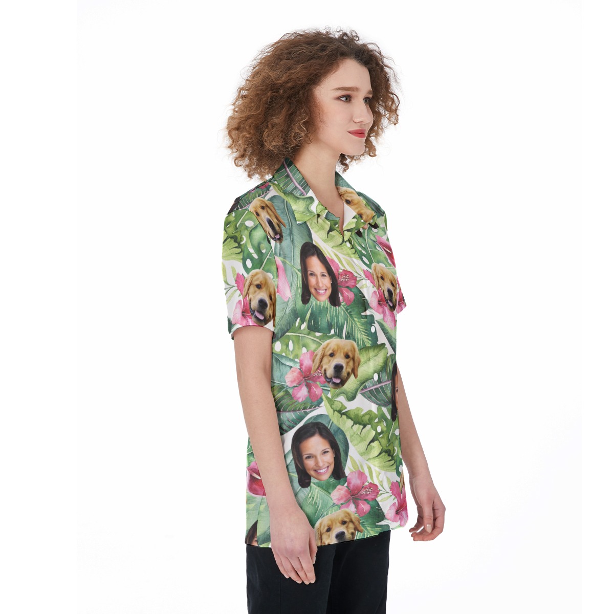 Custom Pet And Owner Face Hawaiian Shirt For Women