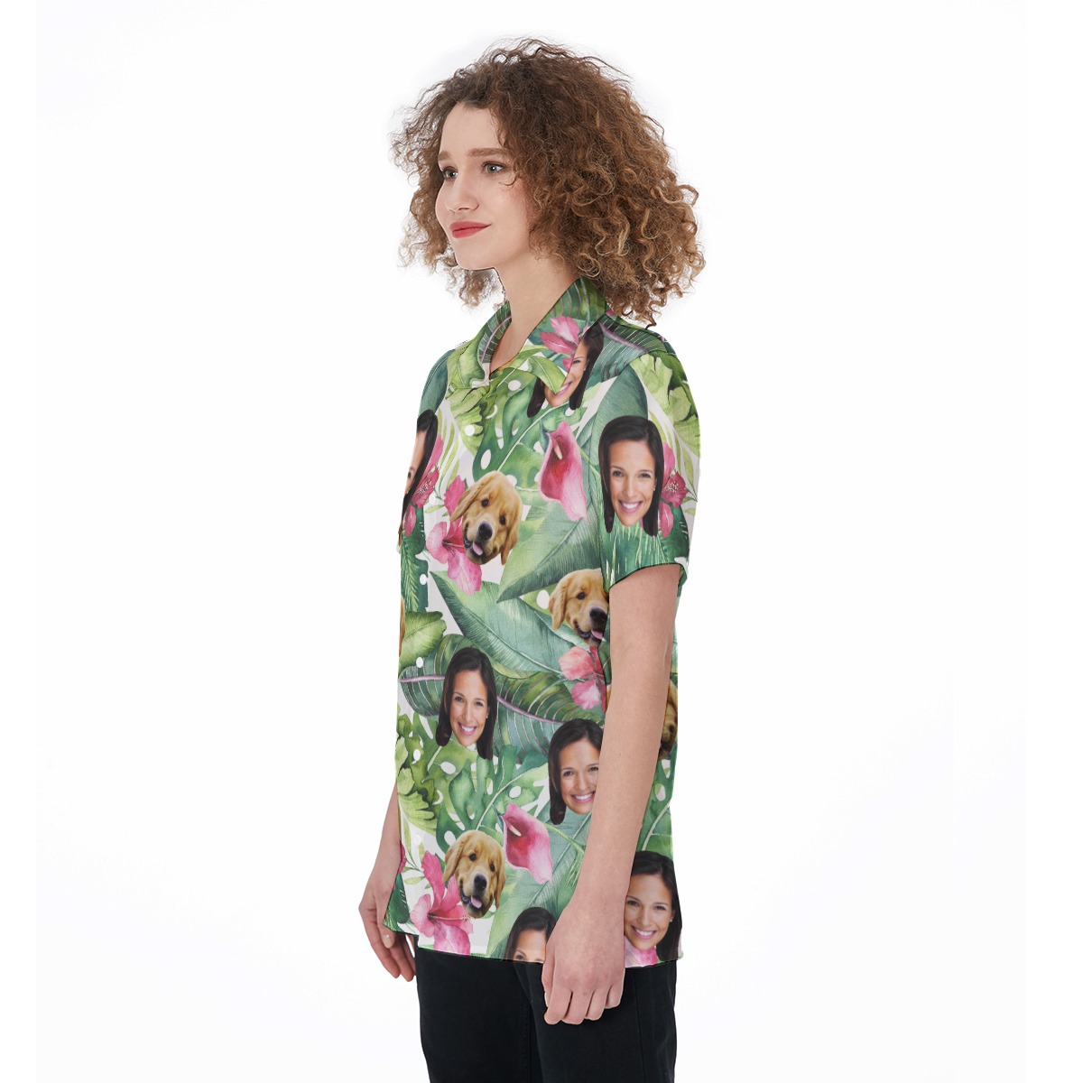 Custom Pet And Owner Face Hawaiian Shirt For Women