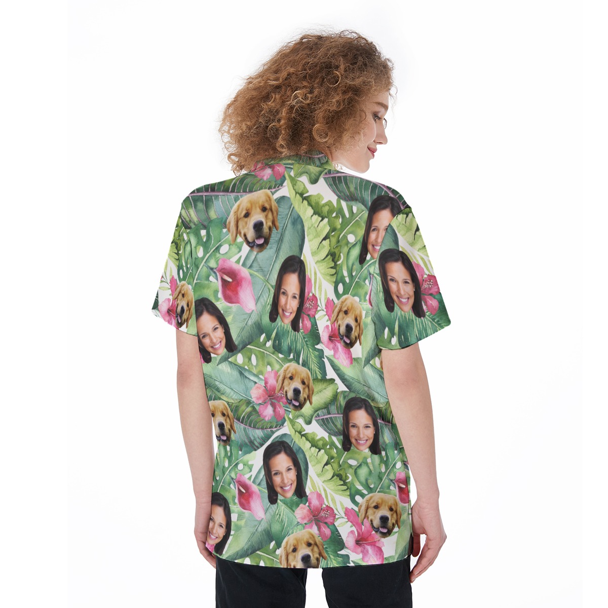 Custom Pet And Owner Face Hawaiian Shirt For Women