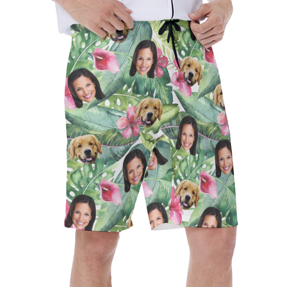 Custom Face And Your Pet Hawaiian Swim Trunks For Men