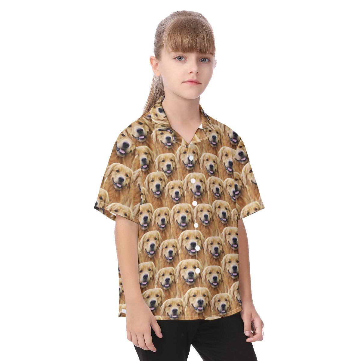 Cute Custom Kid's Hawaiian Shirt With Dog Face