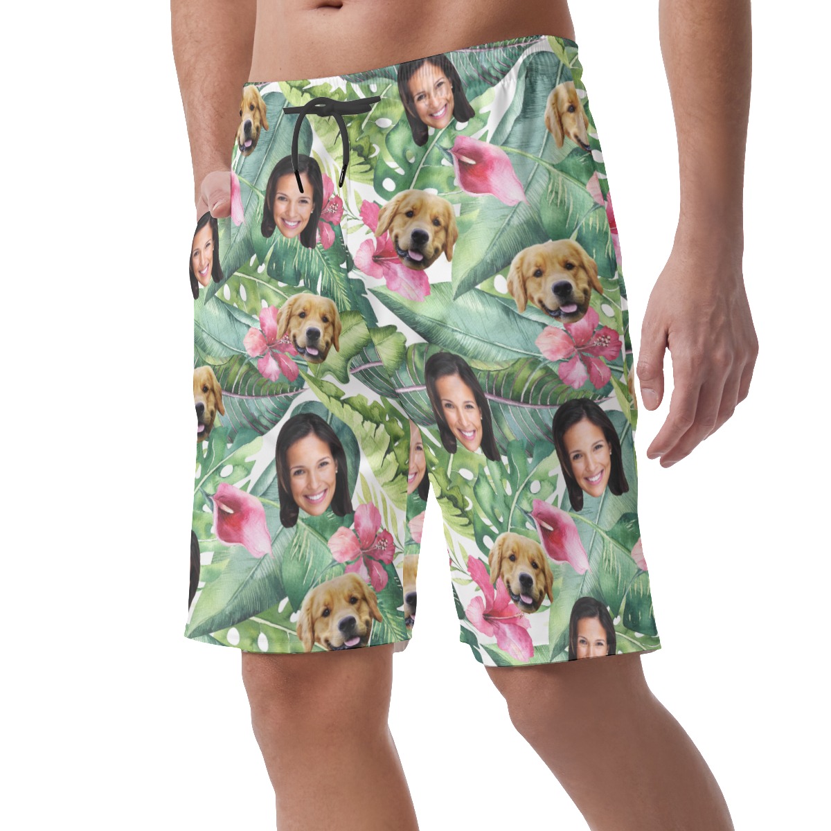 Men's Custom Face And Dog Floral Hawaiian Shorts