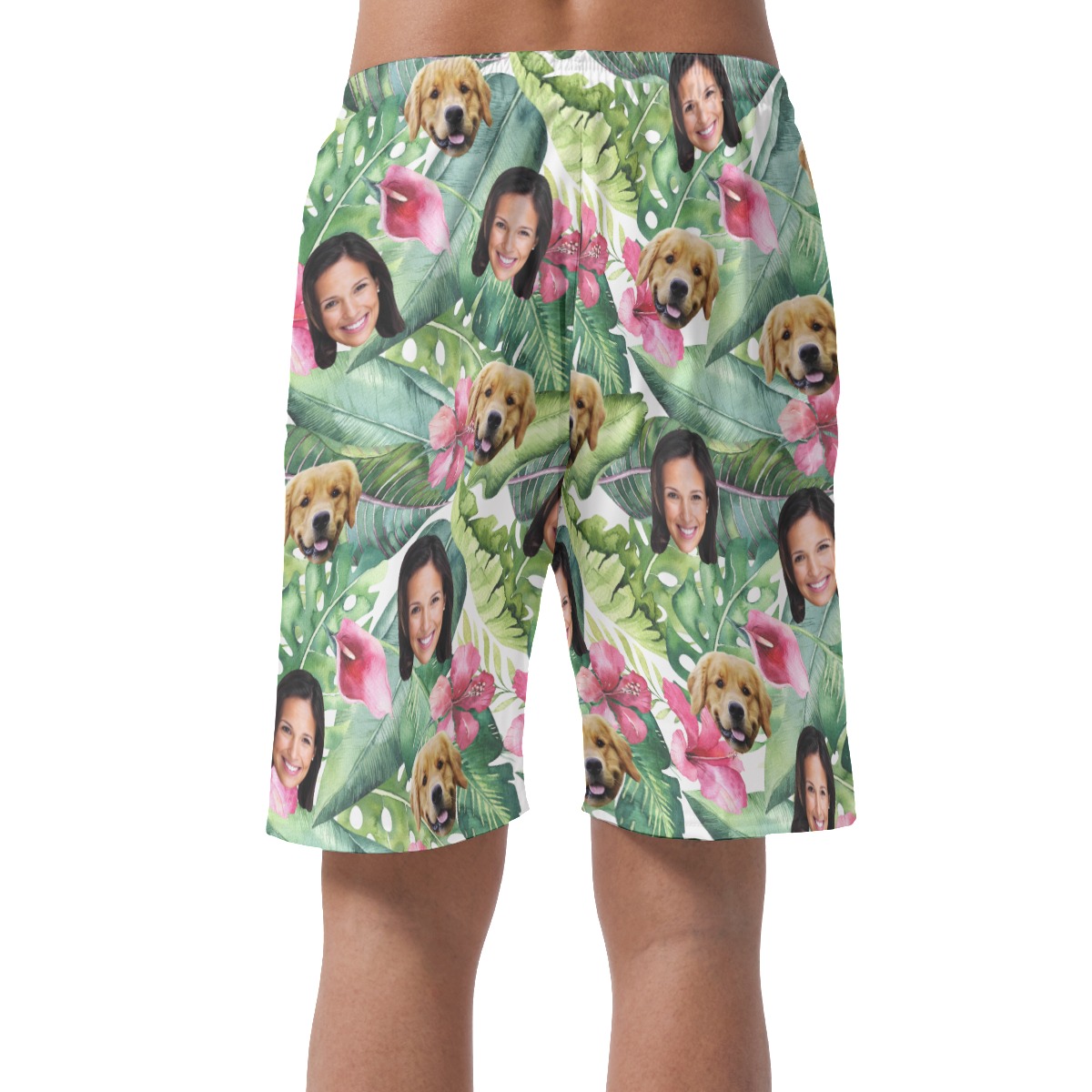 Men's Custom Face And Dog Floral Hawaiian Shorts