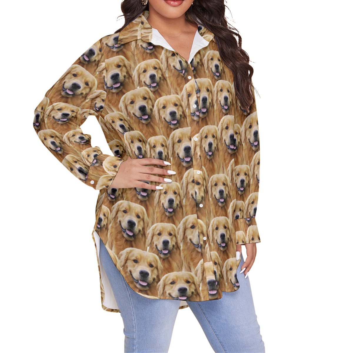 Funny Custom Pet Face Hawaiian Plus Size Shirt For Women