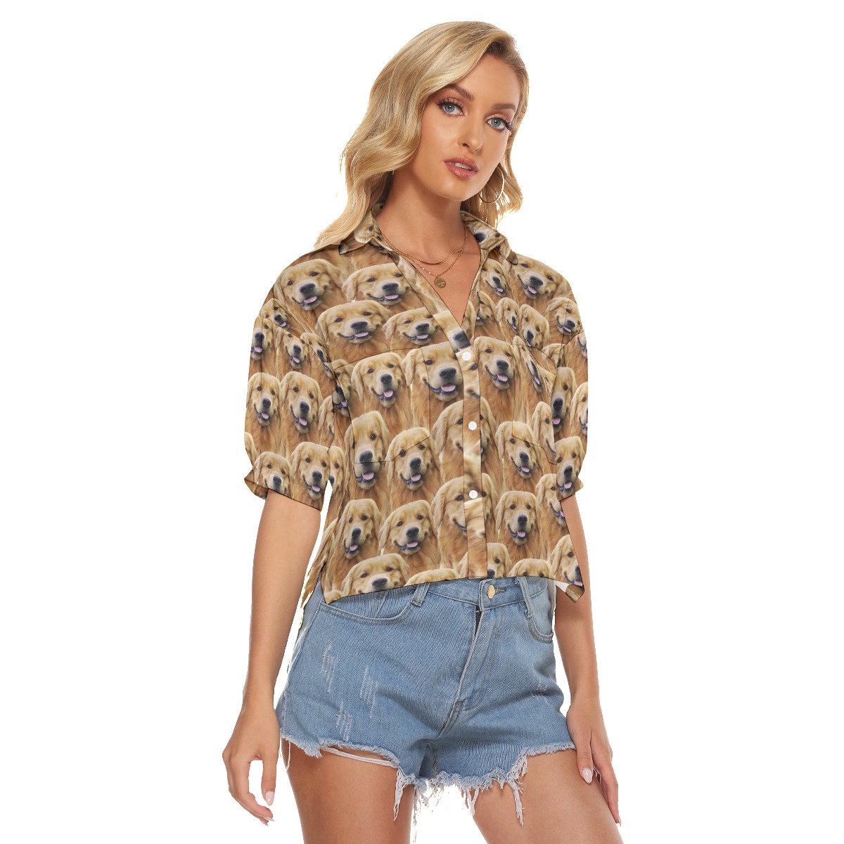 Customized Hawaiian Crop Top Shirt With Dog Face