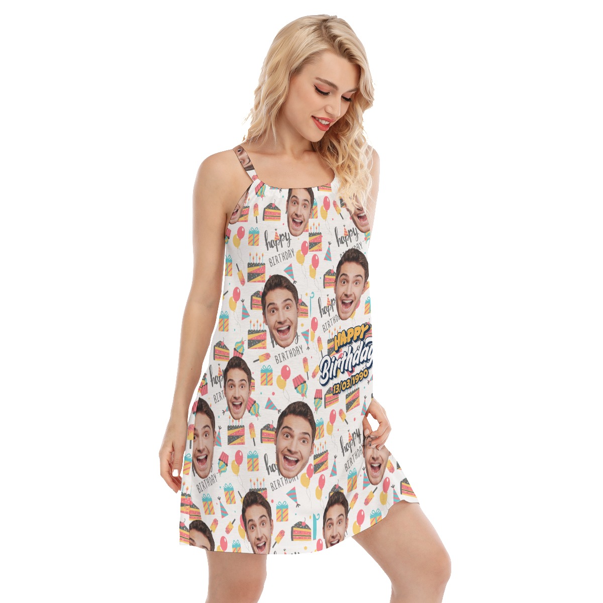 Custom Face And Birthday Date Hawaiian Cami Dress For Women