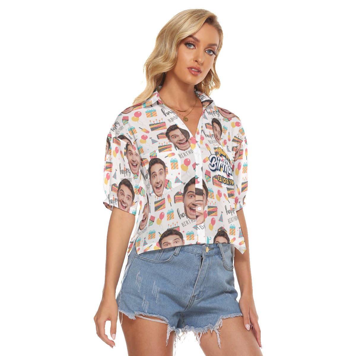 Funny Birthday Gift Custom Face And Date Aloha Crop Top Shirt For Women