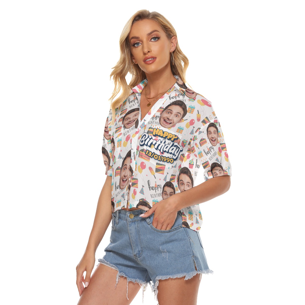 Funny Birthday Gift Custom Face And Date Aloha Crop Top Shirt For Women