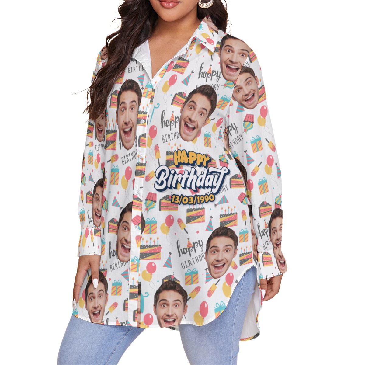 Happy Birthday Custom Face Aloha Plus Size Shirt For Women