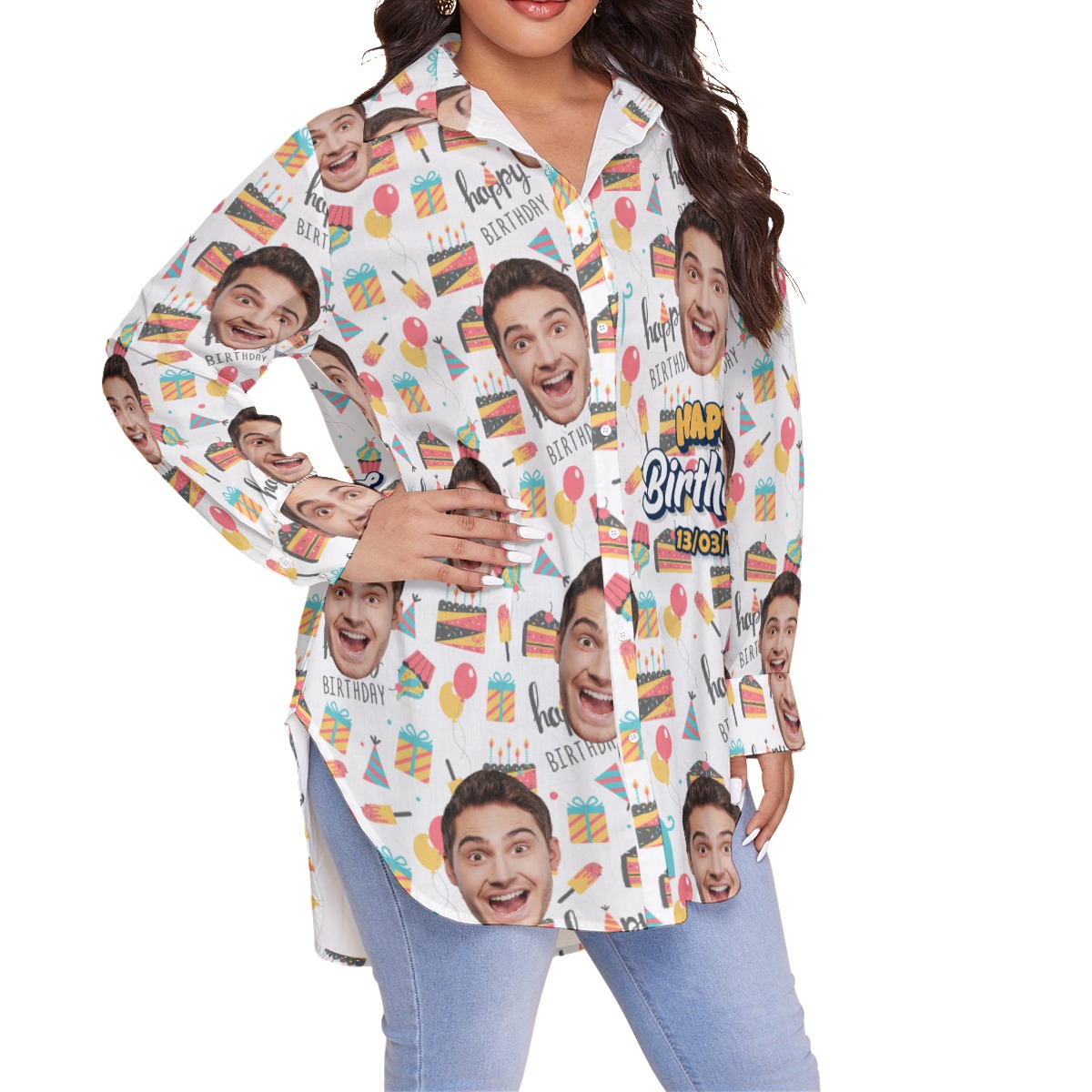 Happy Birthday Custom Face Aloha Plus Size Shirt For Women