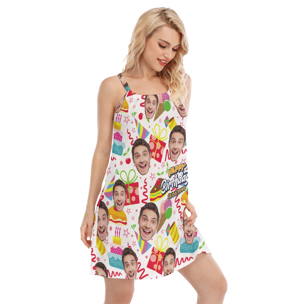 Funny Birthday Gift Custom Face Aloha Cami Dress For Women