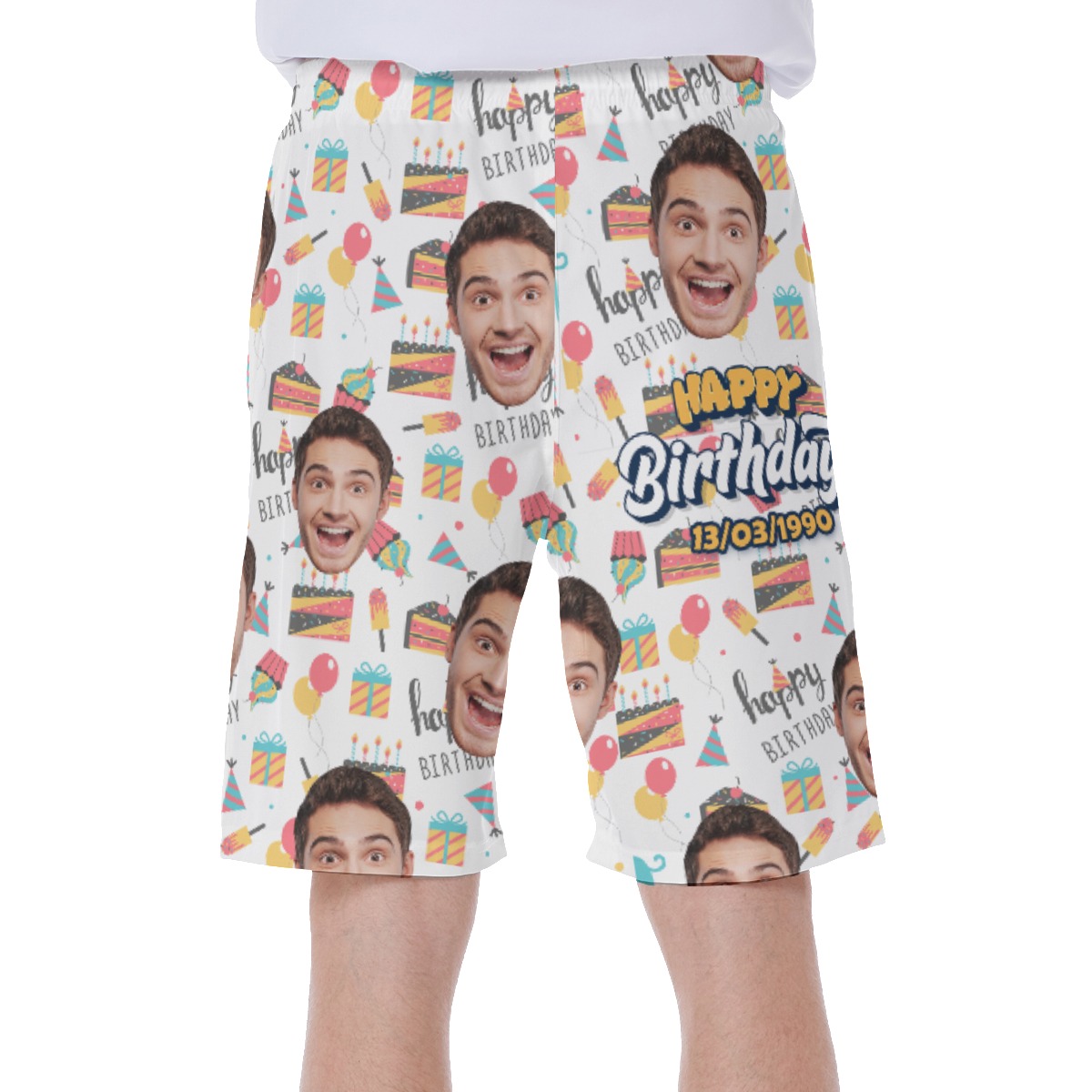 Custom Face And Birthday Date Hawaiian Swim Trunks For Men