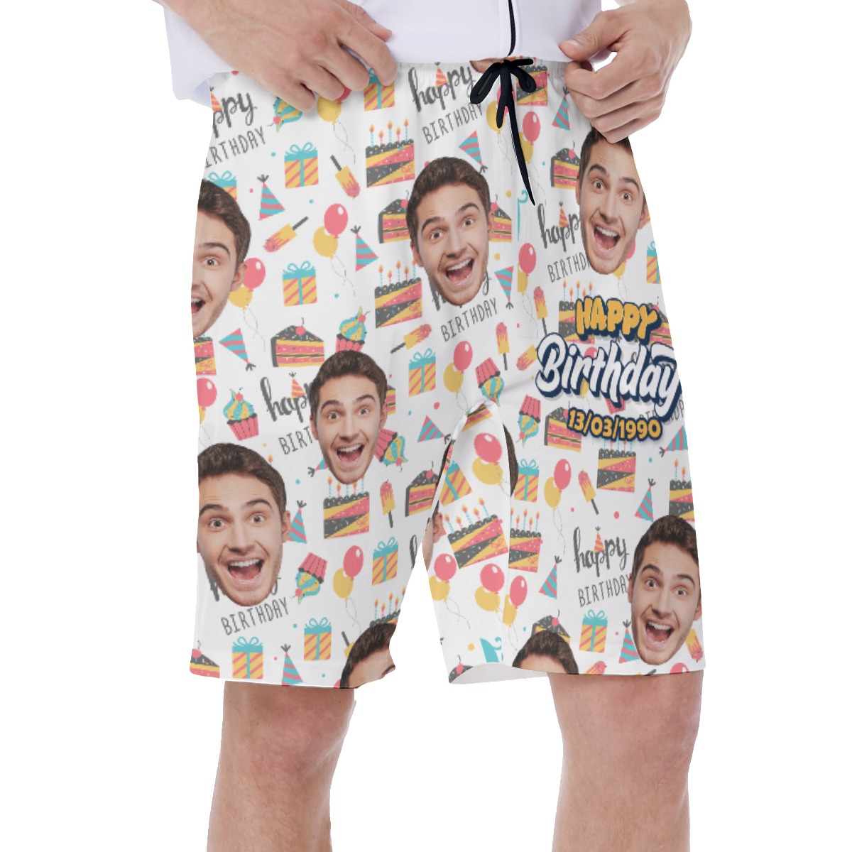 Custom Face And Birthday Date Hawaiian Swim Trunks For Men