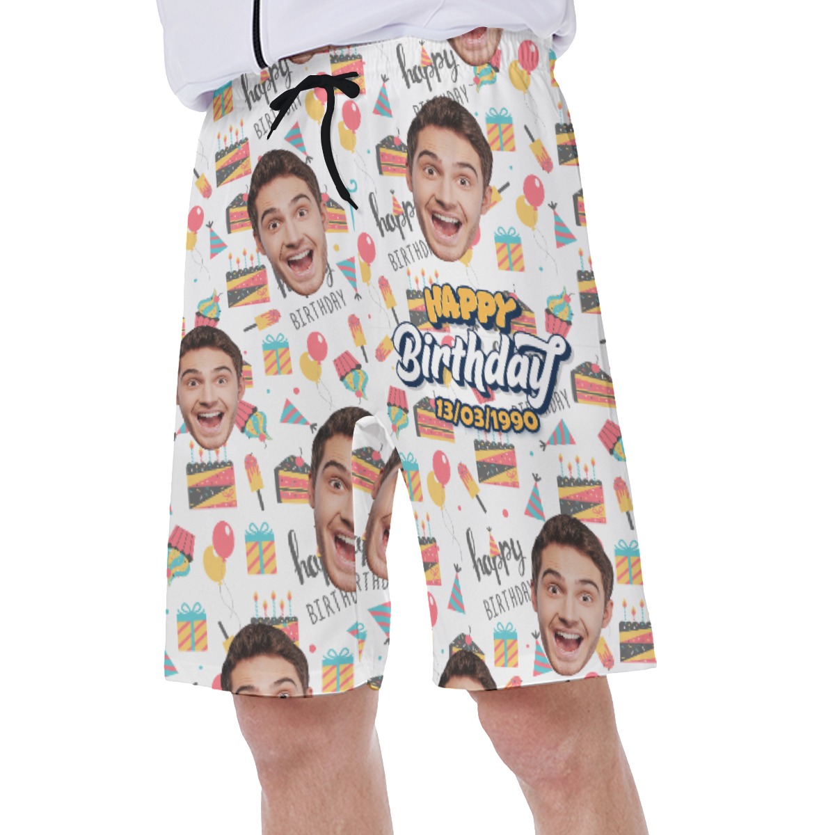 Custom Face And Birthday Date Hawaiian Swim Trunks For Men