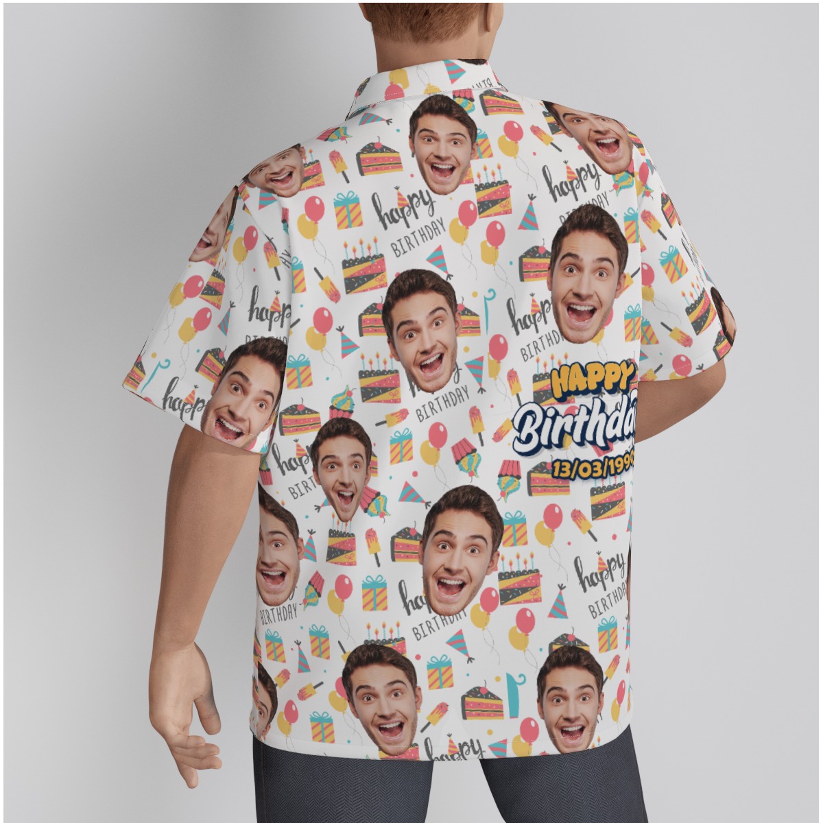Funny Birthday Gift Custom Face And Date Men's Hawaiian Shirt