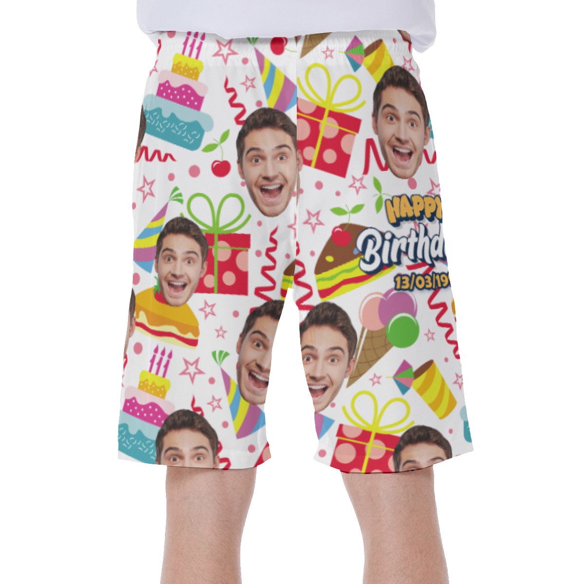 Custom Birthday Hawaiian Swim Trunks With Face And Date