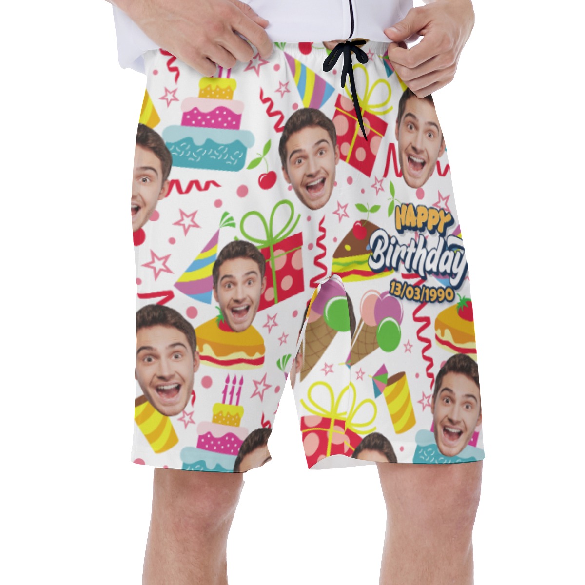 Custom Birthday Hawaiian Swim Trunks With Face And Date
