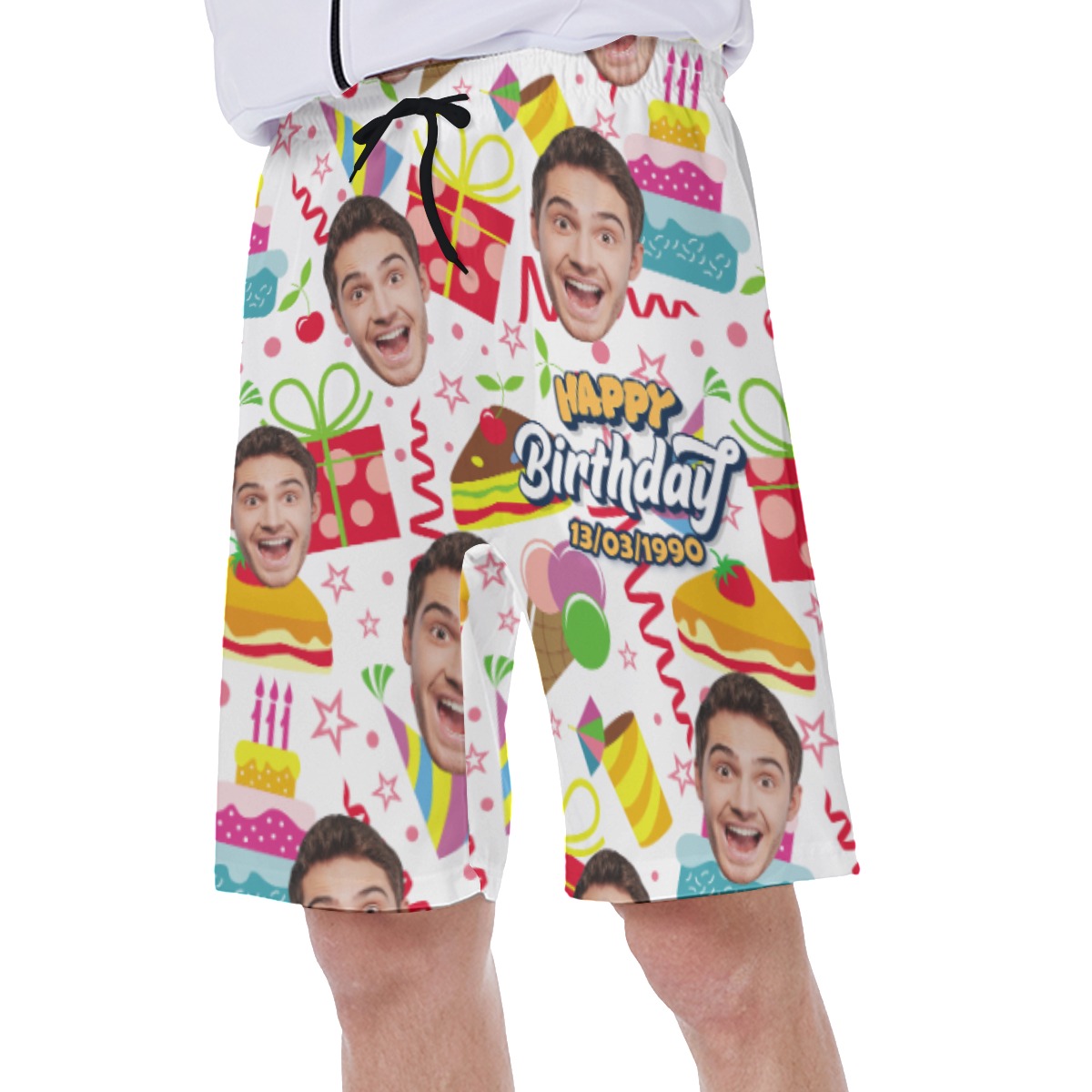Custom Birthday Hawaiian Swim Trunks With Face And Date