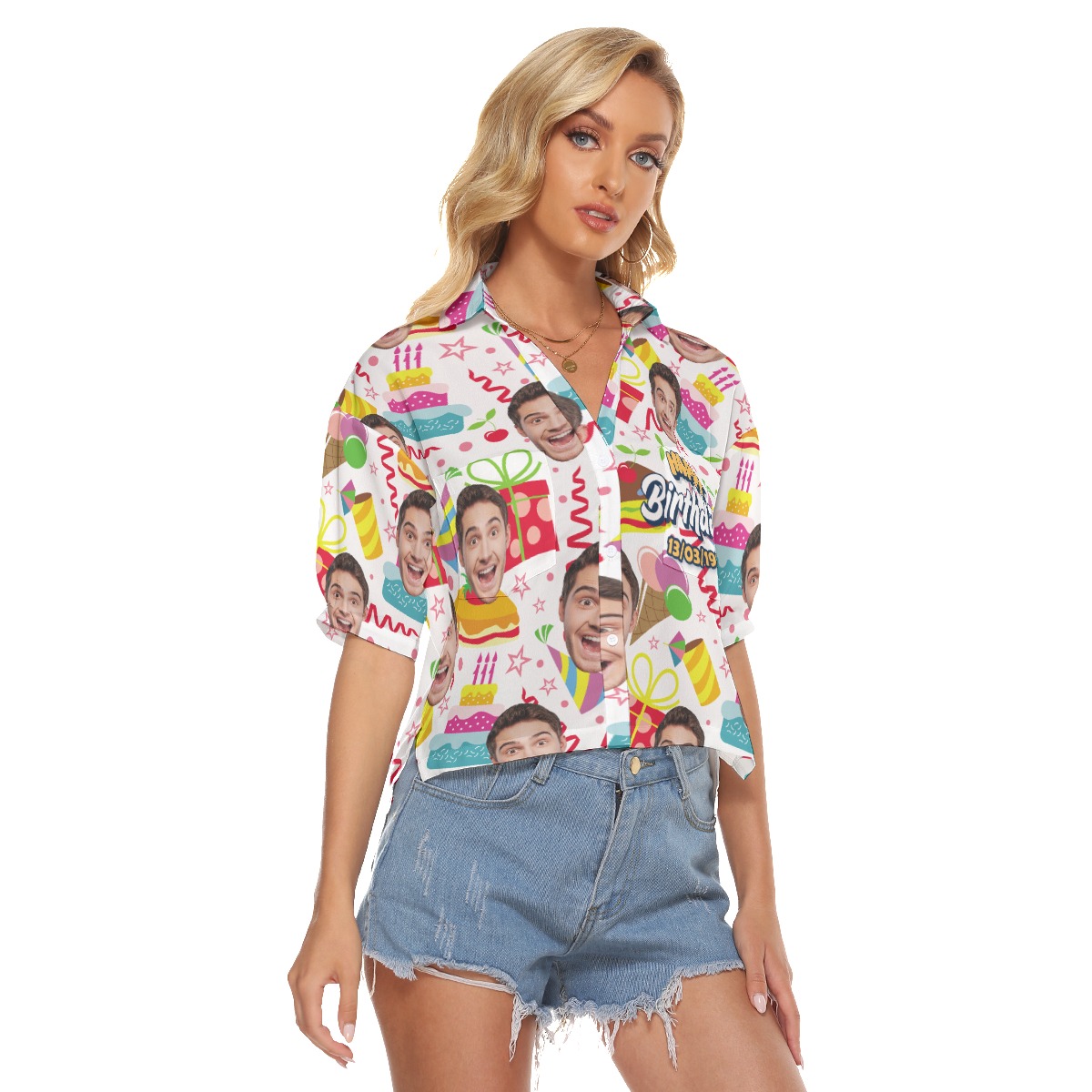 Unique Birthday Gift Custom Face Hawaiian Crop Top Shirt