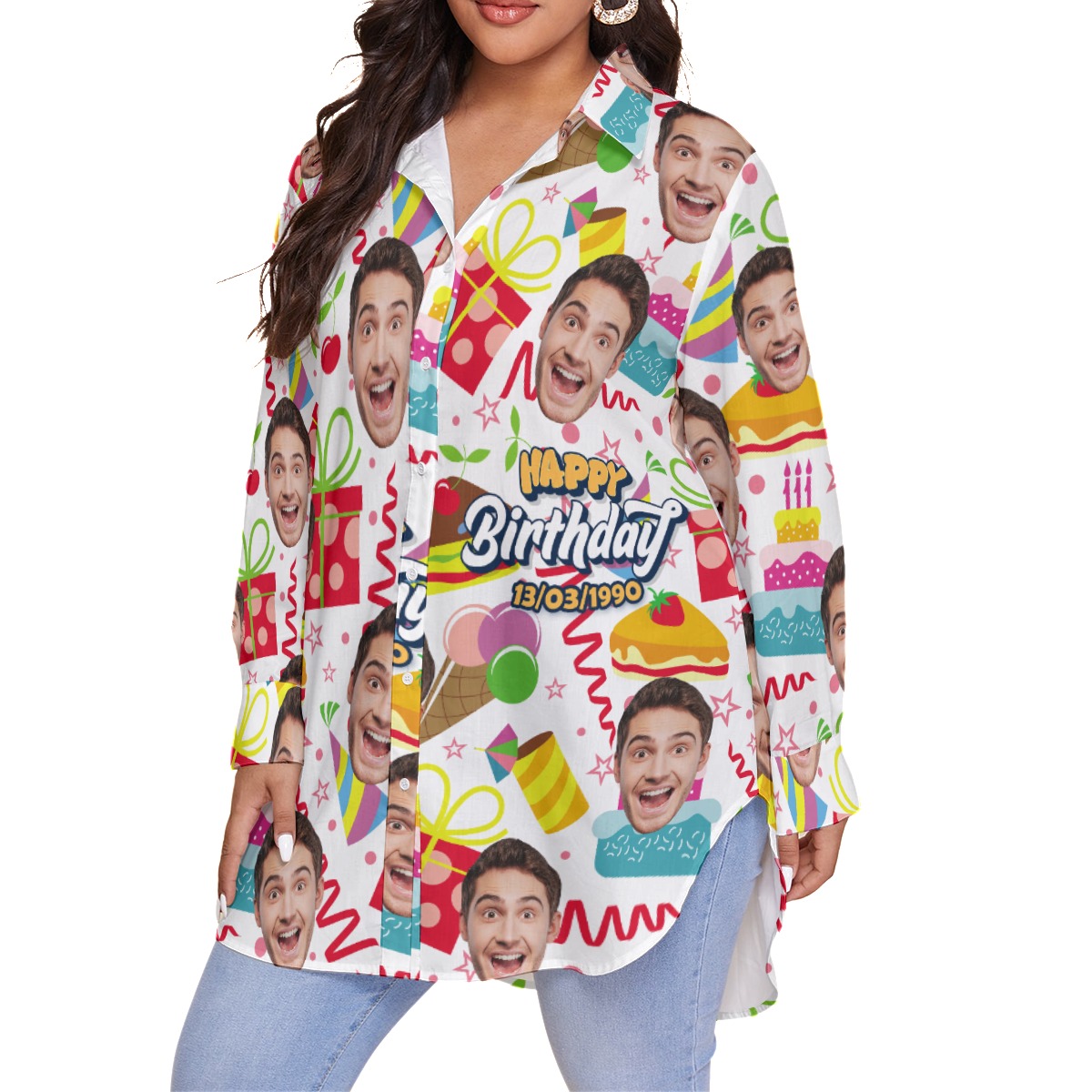 Funny Birthday Gift Custom Face Aloha Oversized Shirt For Women