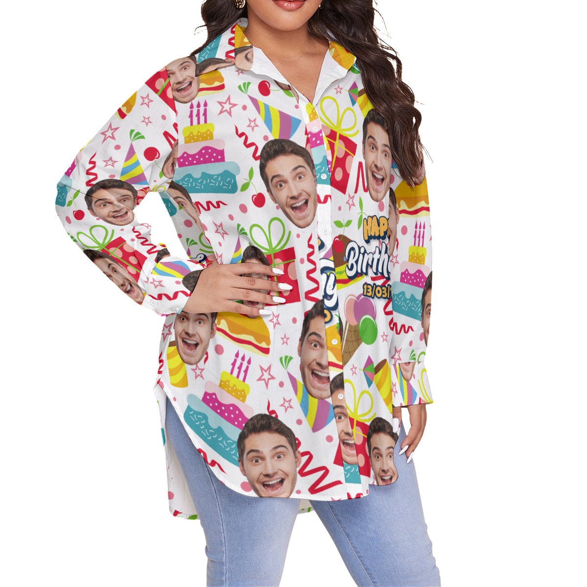 Funny Birthday Gift Custom Face Aloha Oversized Shirt For Women