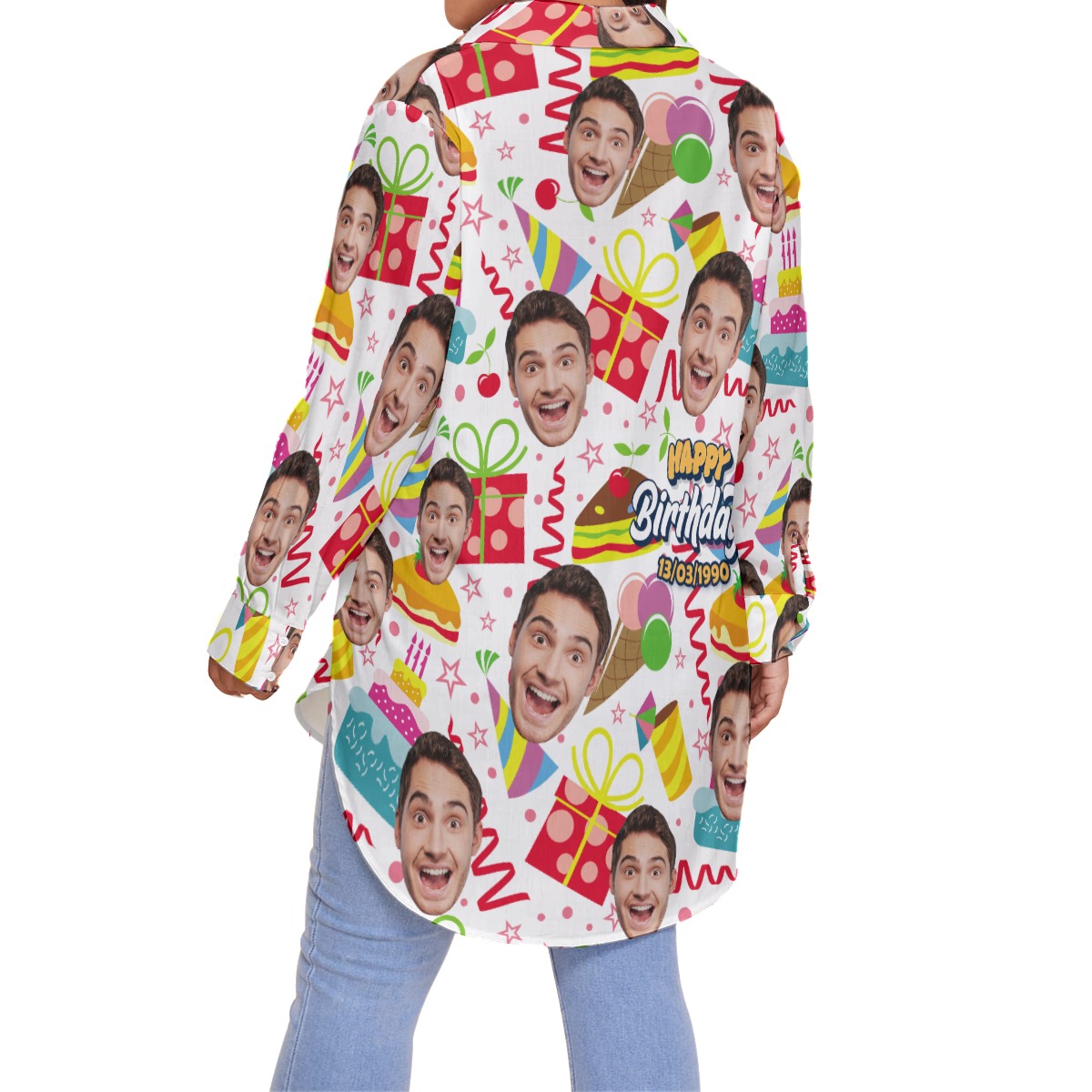 Funny Birthday Gift Custom Face Aloha Oversized Shirt For Women