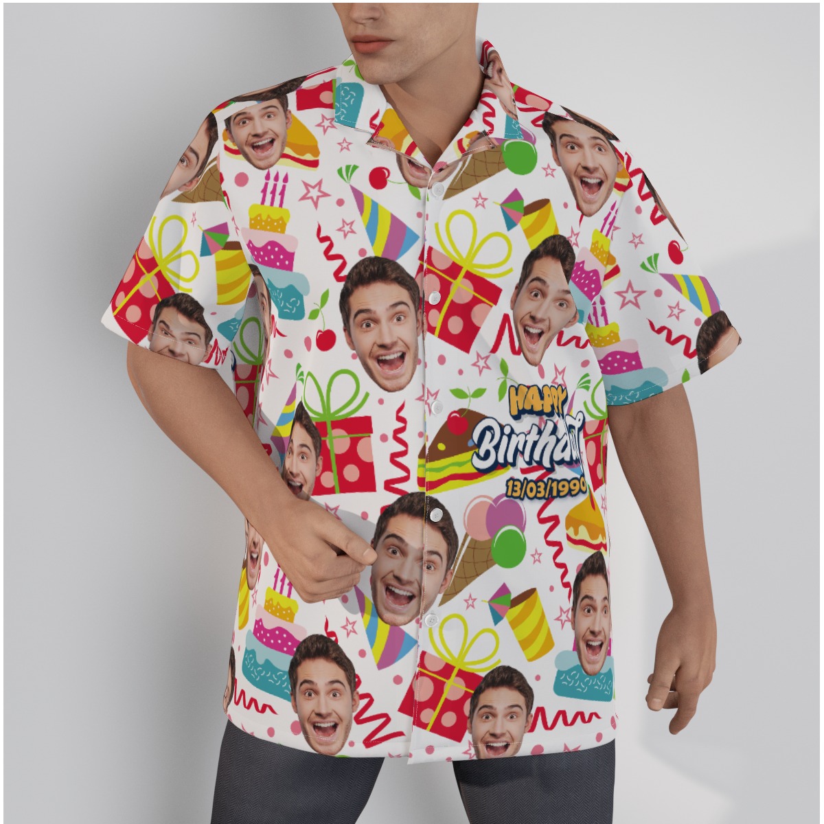 Happy Birthday Custom Face And Date Men's Hawaiian Shirt - variant image 1