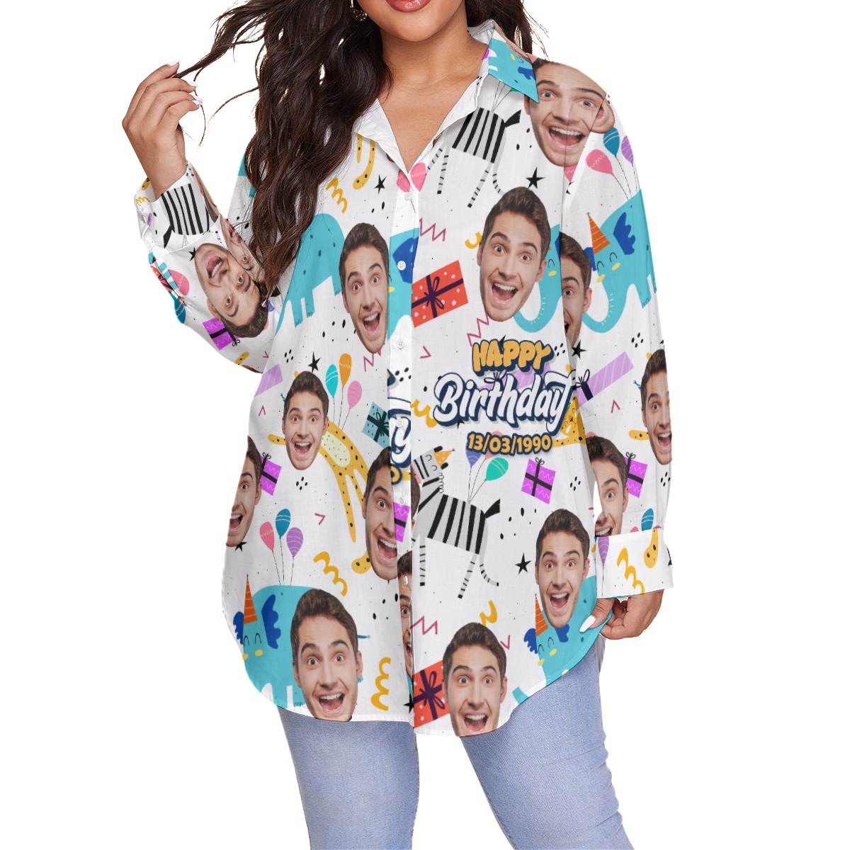 Unique Birthday Gift Custom Face Hawaiian Oversize Shirt For Women - variant image 1