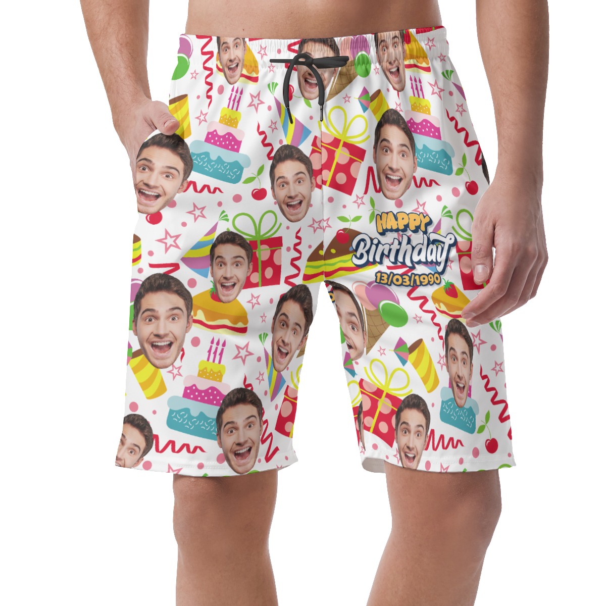 Funny Custom Face And Birthday Date Hawaiian Beach Shorts For Men - variant image 1