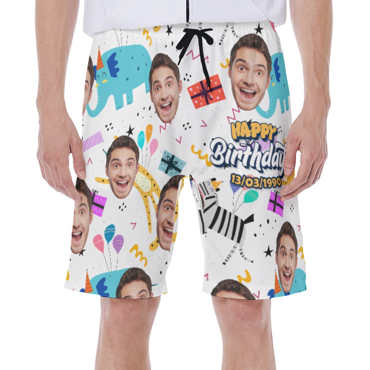 Funny Birthday Gift Custom Face Hawaiian Swim Trunks For Men - variant image 1