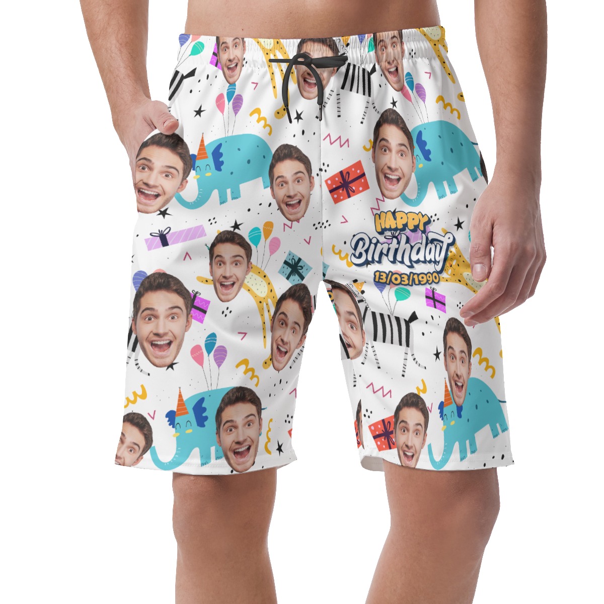 Funny Custom Face Happy Birthday Hawaiian Beach Shorts For Men - variant image 1