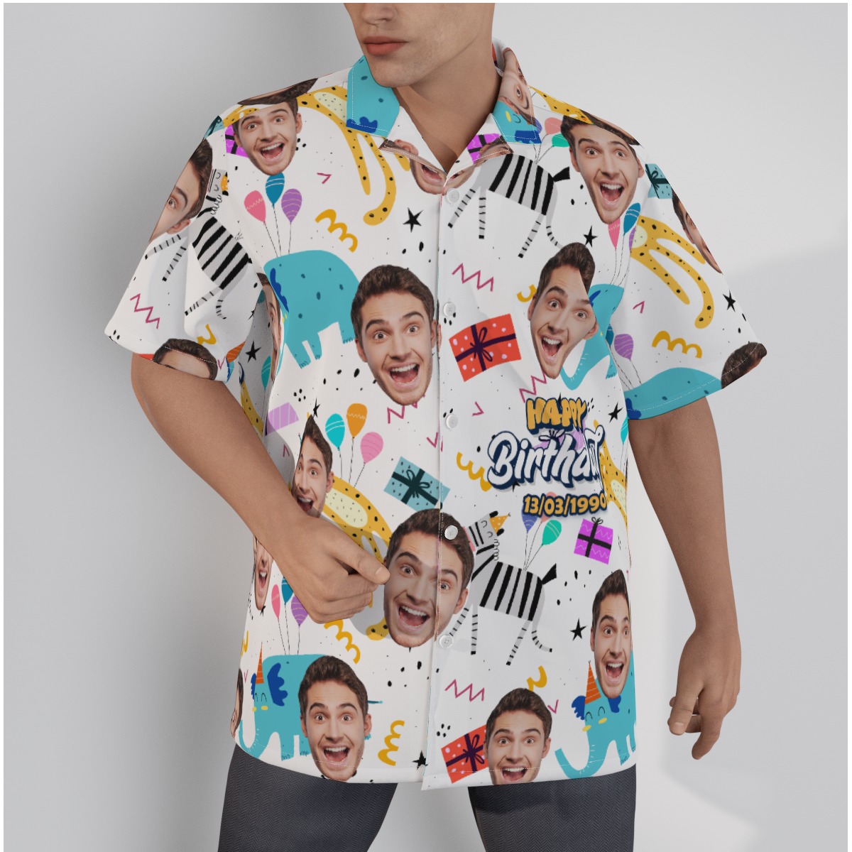 Cute Custom Face and Date Birthday Hawaiian Shirt - variant image 1