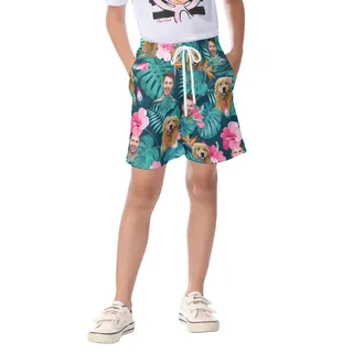 Lovely Dog And Custom Face Hawaiian Shorts For Kids