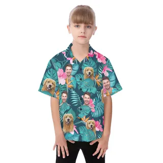 Tropical Face And Pet Custom Hawaiian Shirt For Kids