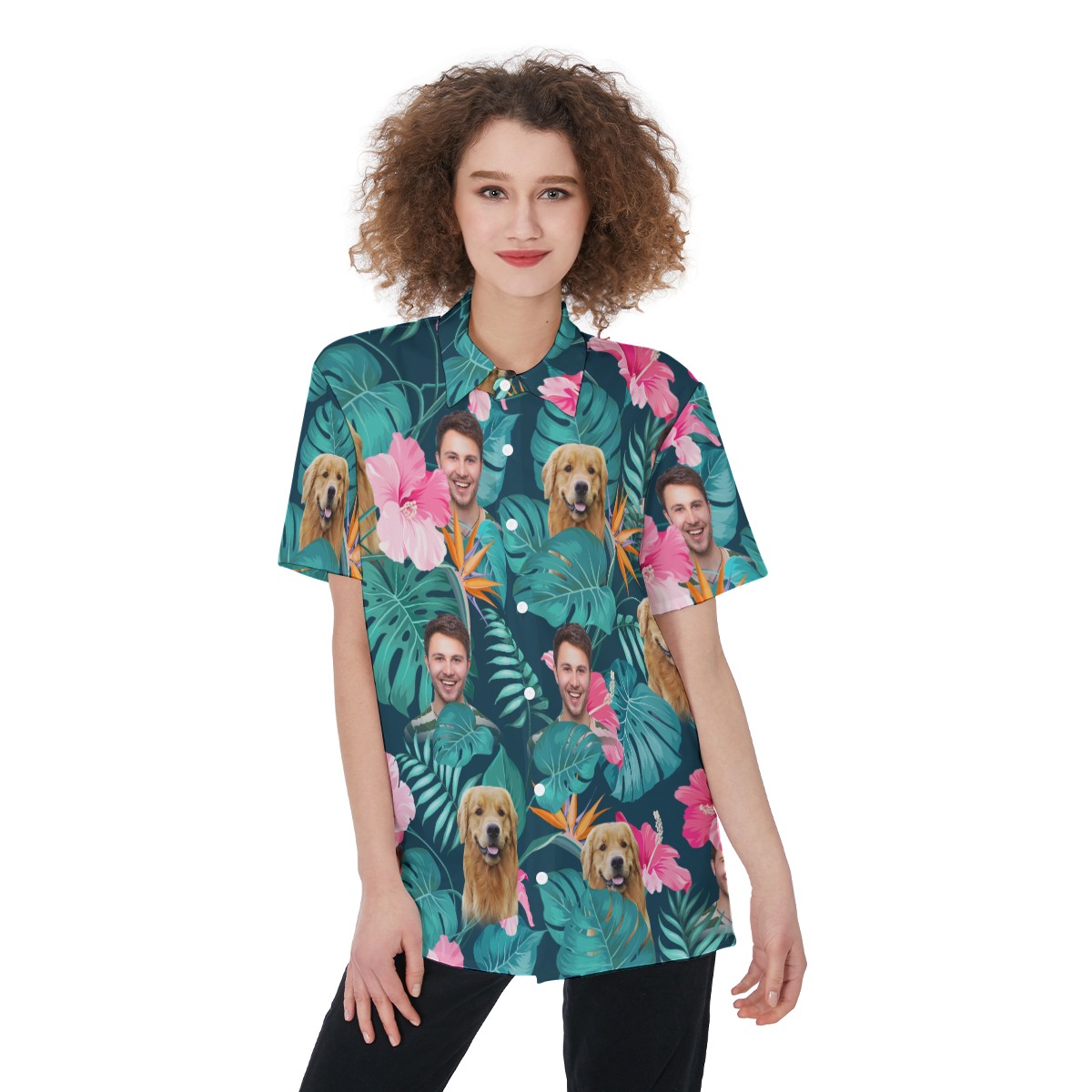 Custom 2 Faces With Pet Tropical Hawaiian Shirt For Women - variant image 1