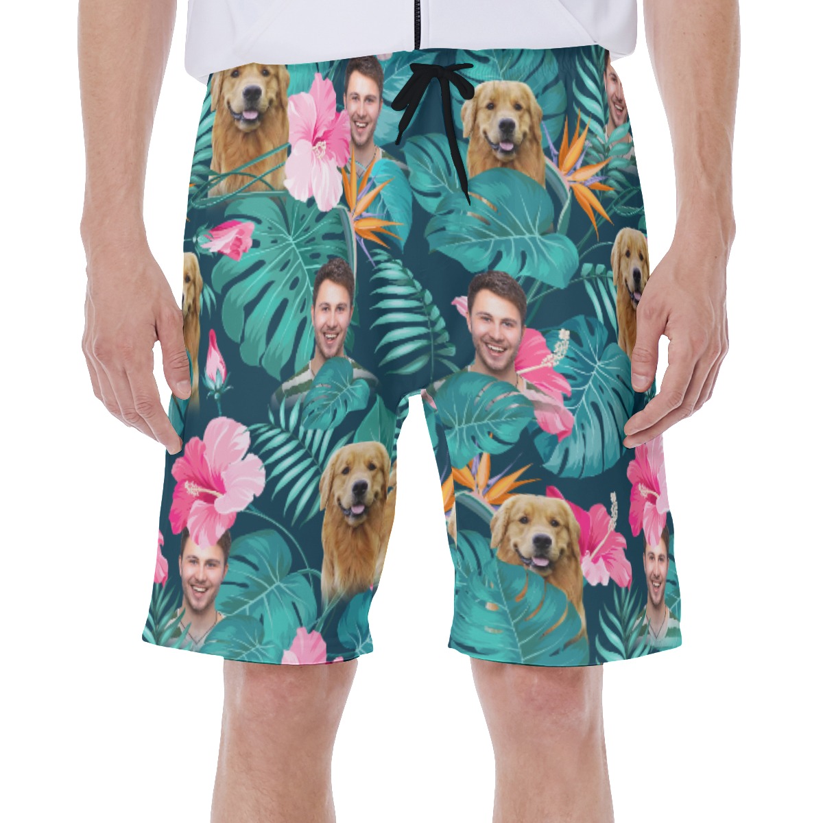 Custom Face And Your Pet Floral Hawaiian Swim Trunks For Men - variant image 1