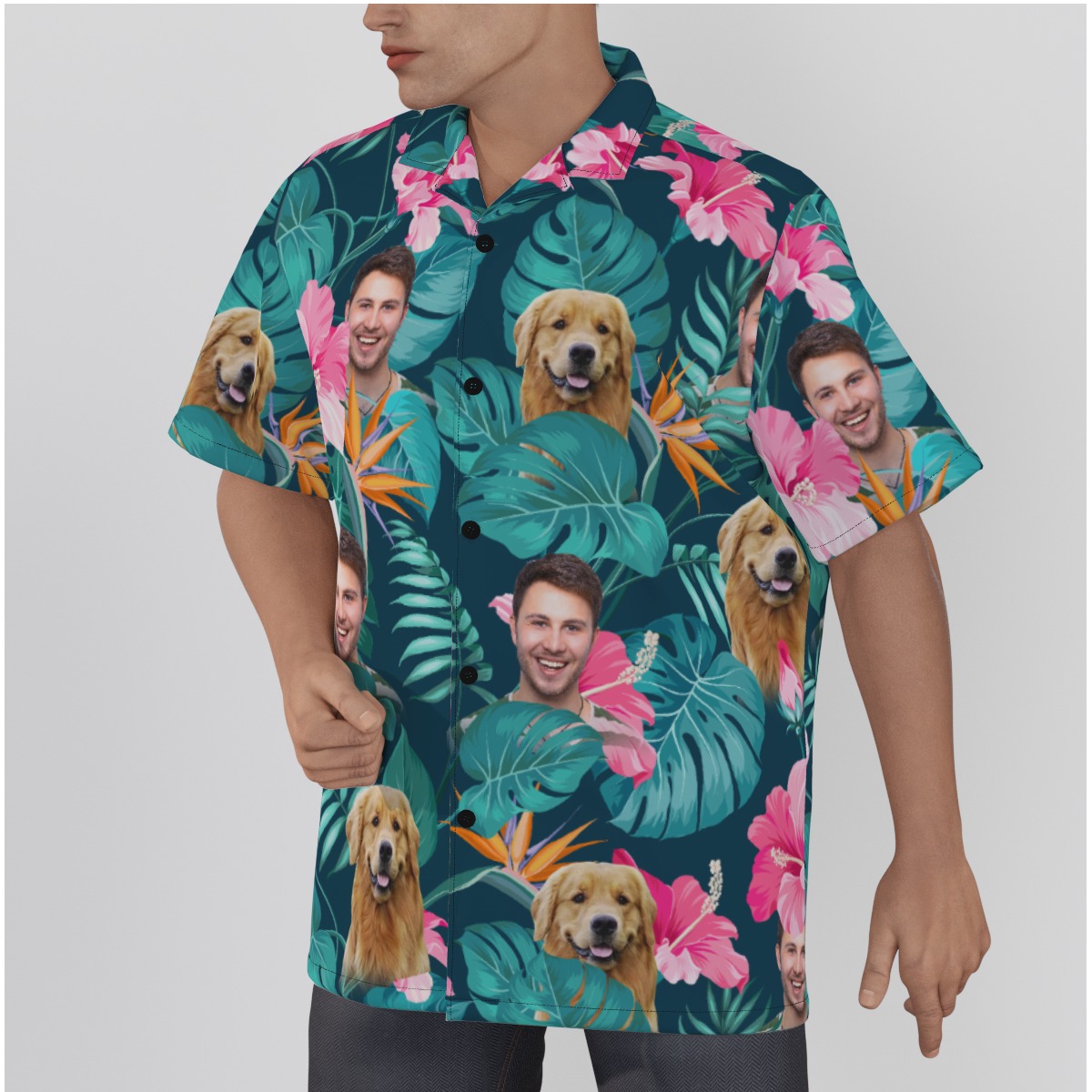 Floral Custom Face And Your Pet Hawaiian Shirt - variant image 1