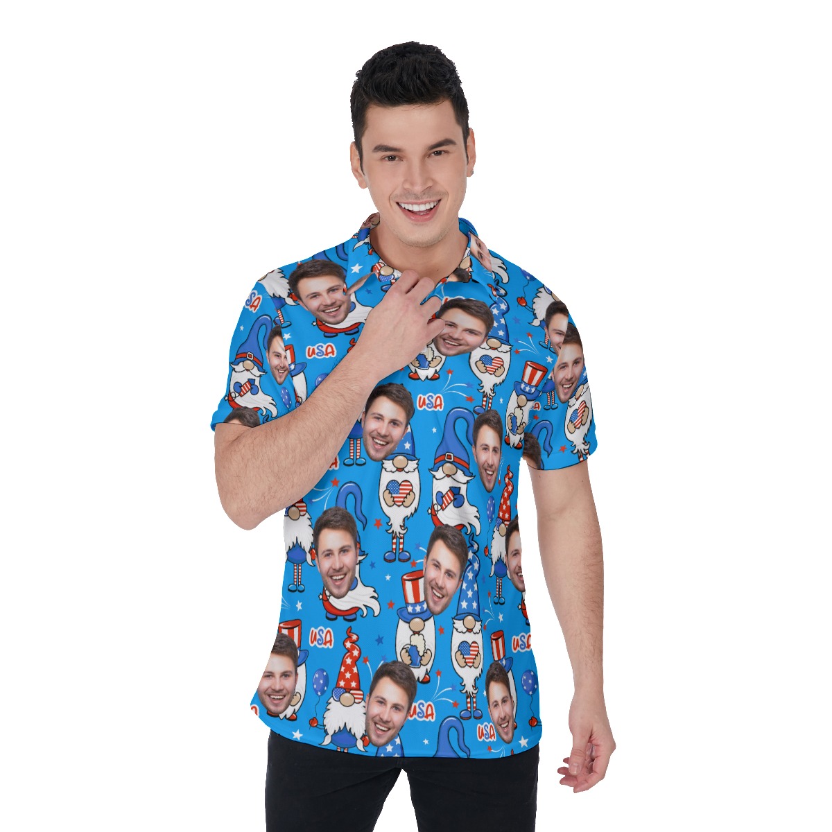 4th Of July Gnome Men's Polo Shirt With Custom Face - variant image 1