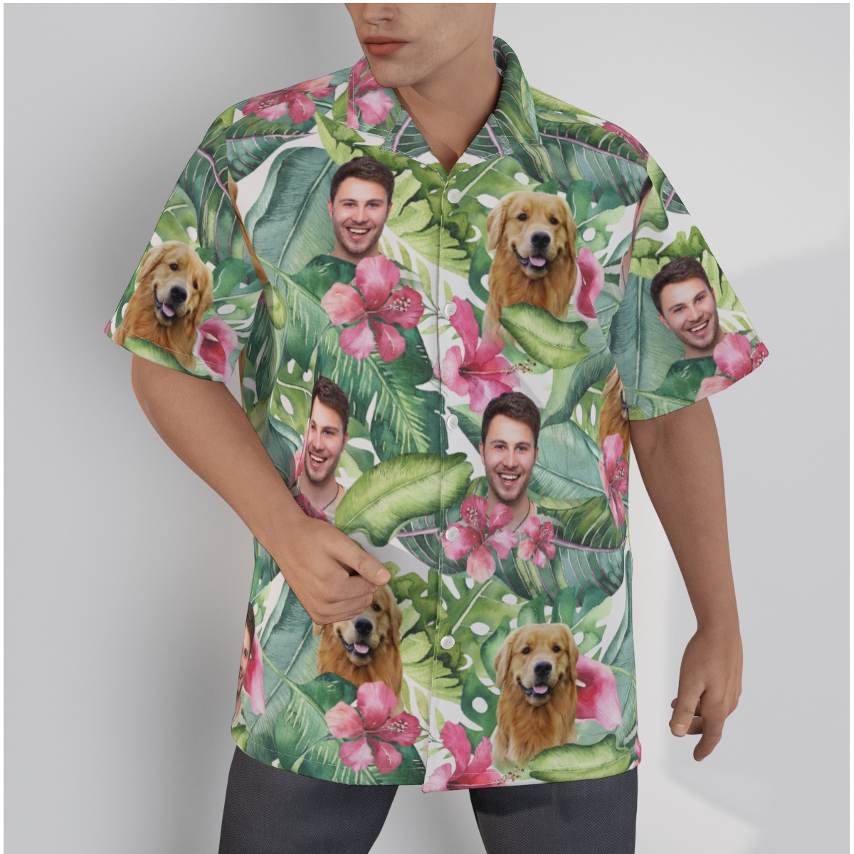 Tropical Custom Face And Your Dog Hawaiian Shirt - variant image 1