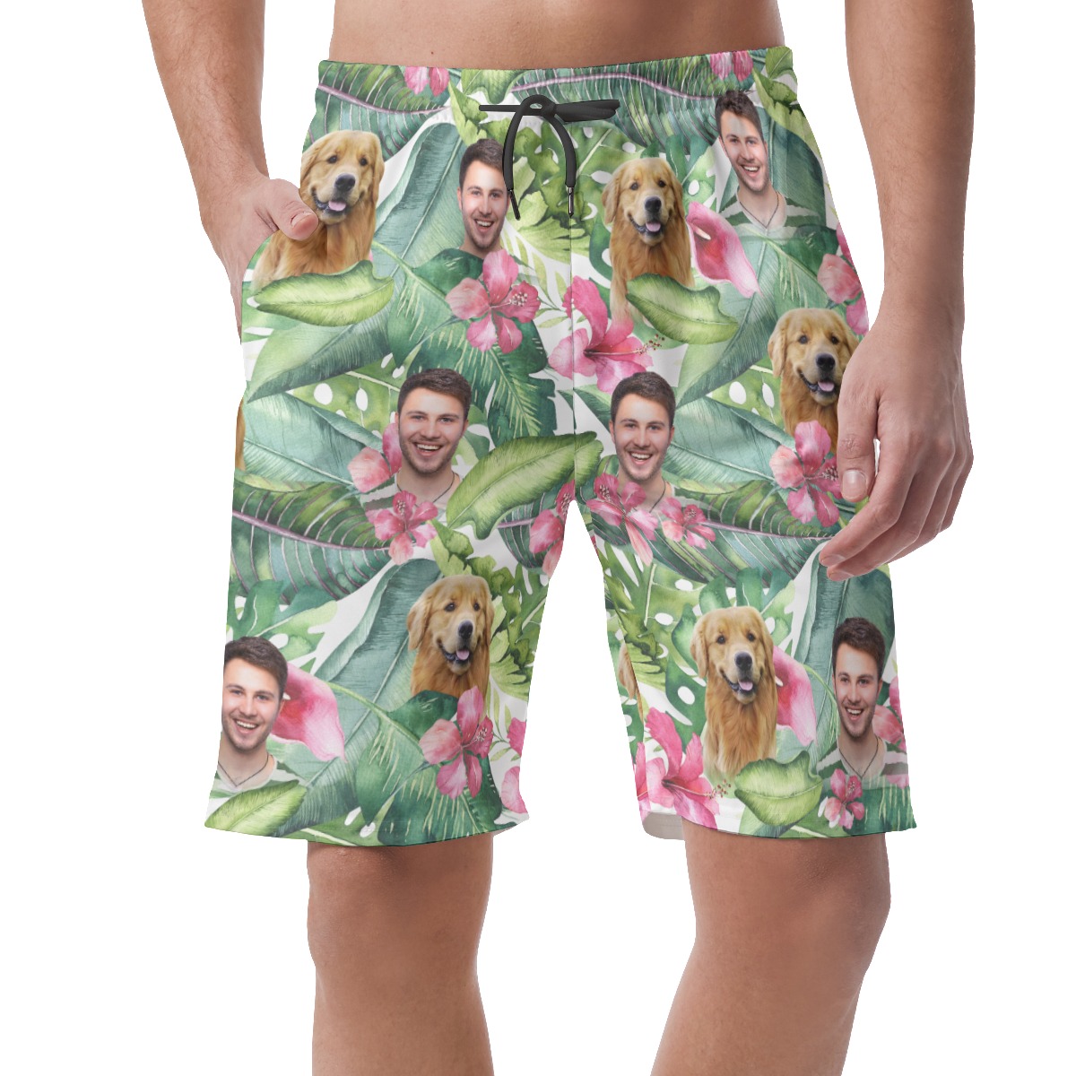 Men's Custom Face And Dog Hawaiian Casual Shorts - variant image 1