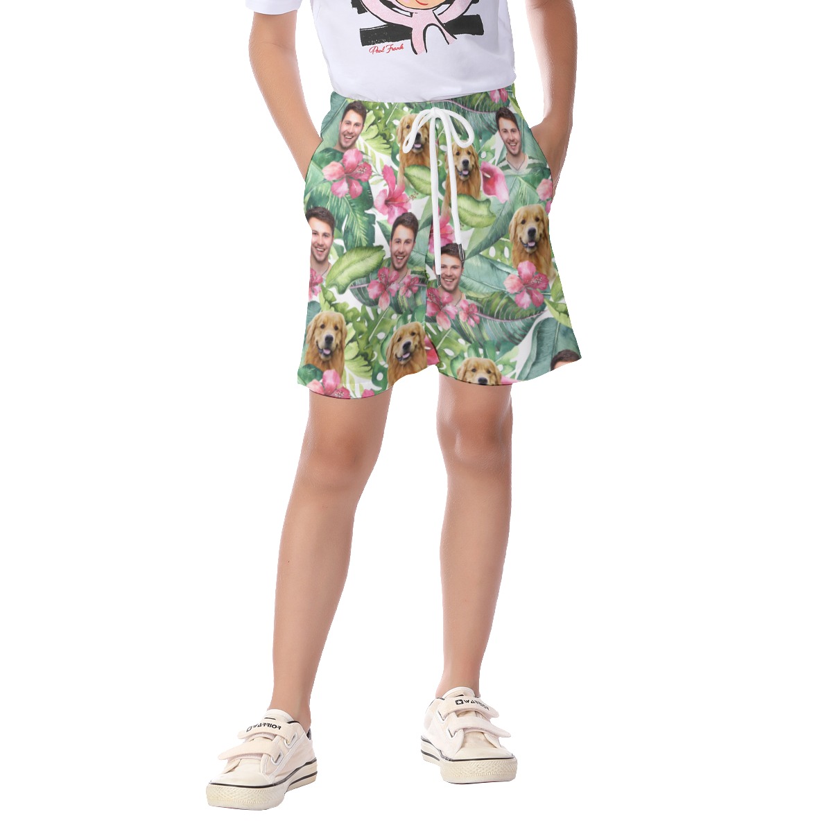 Tropical Dog And Face Custom Hawaiian Shorts For Kids - variant image 1