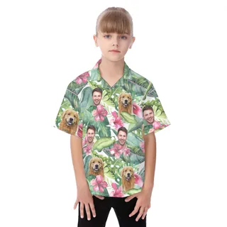 Kid's Floral Face And Pet Custom Hawaiian Shirt