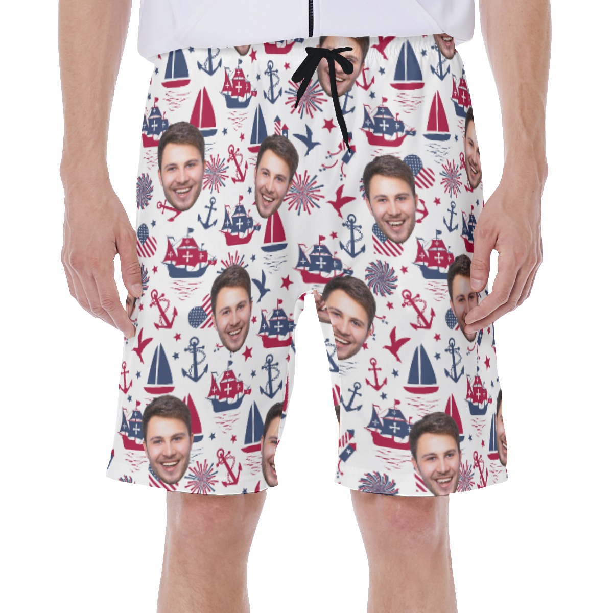 USA Patriotic Men's Hawaiian Shorts With Custom Face - variant image 1