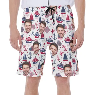 USA Patriotic Men's Hawaiian Shorts With Custom Face
