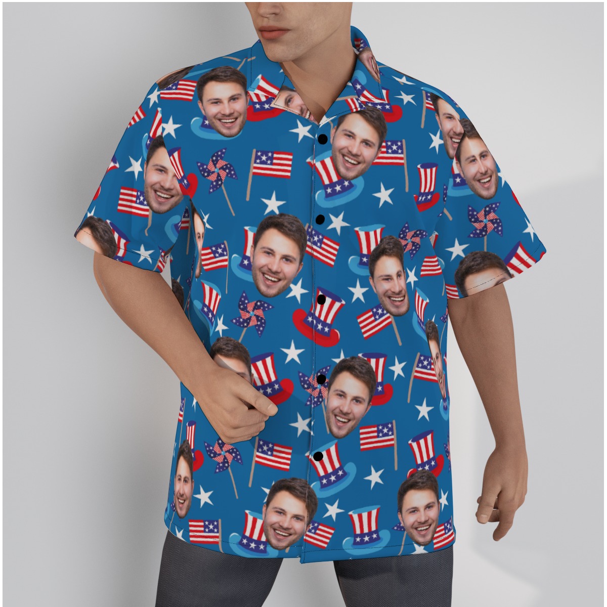 Red White And Blue Hawaiian Shirt With Custom Face - variant image 1