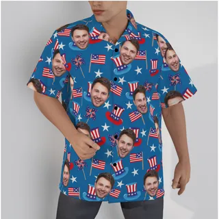 Red White And Blue Hawaiian Shirt With Custom Face