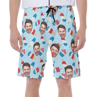 Red White And Blue Men's Swim Trunks With Custom Face