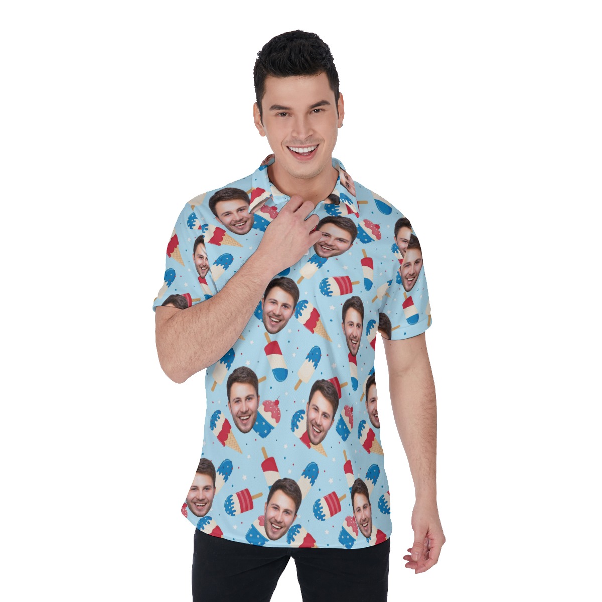4th Of July Men's Collared Polo Shirt With Custom Face - variant image 1